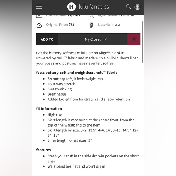 *SOLD* NWT Lululemon Align High-Rise Skirt Glaze Pink - Picture 10 of 10